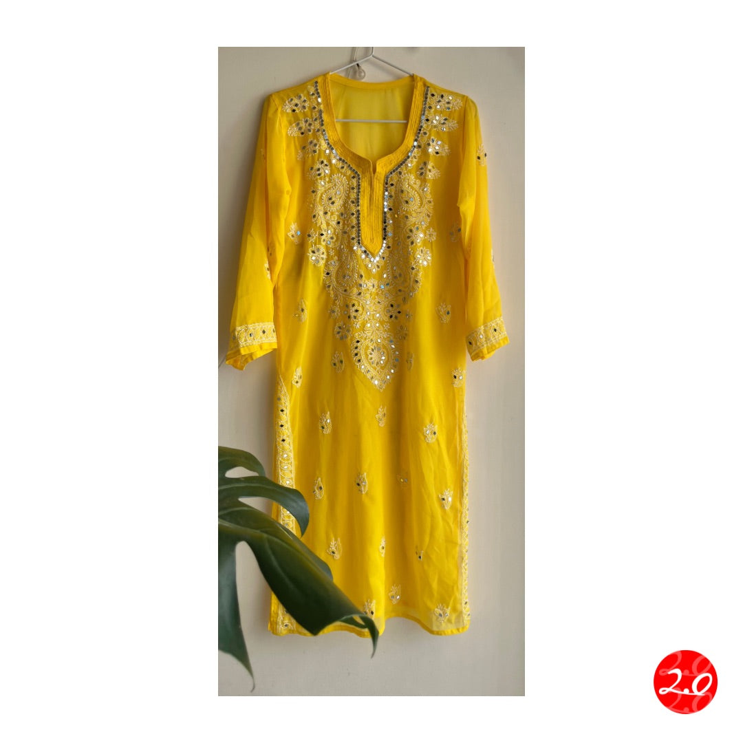 Haldi Mirror Chikankari Kurti