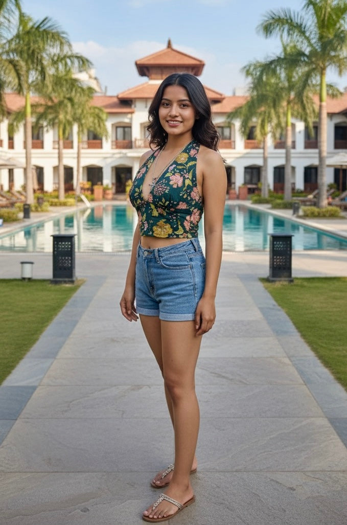 Lilac forest Crop Halter Top