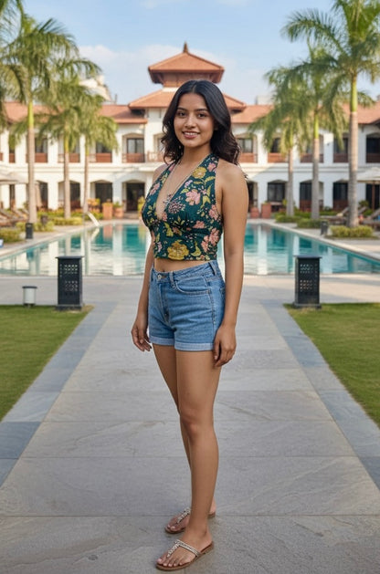 Lilac forest Crop Halter Top