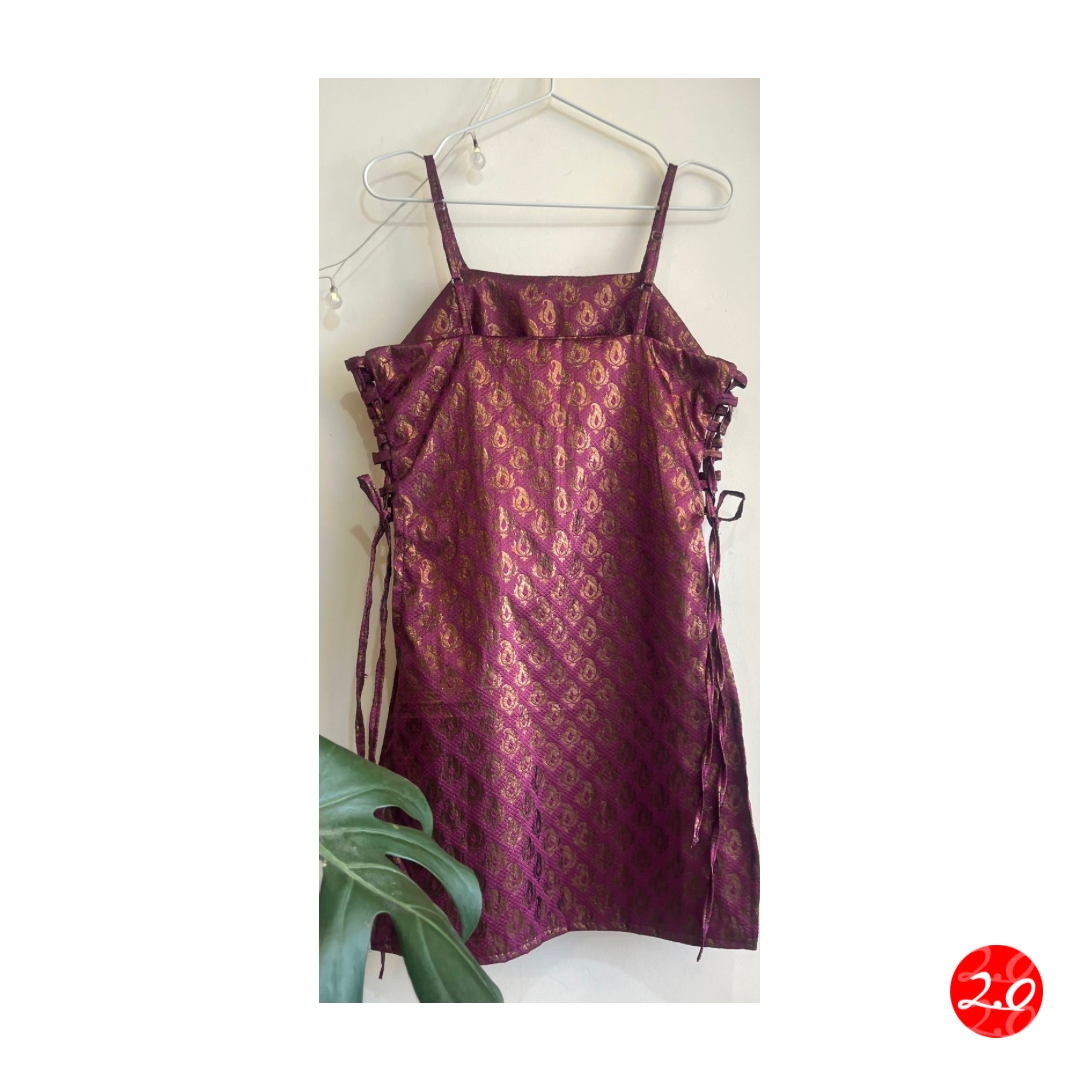 Purple Brocade Strap Kurti