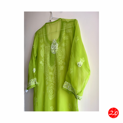 Green Mirror Chikankari Kurti