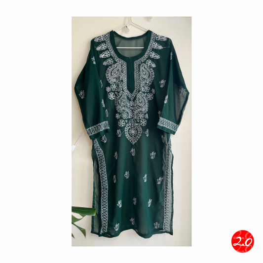 Bottle green Chikankari Kurti