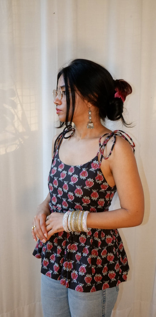 Moonlit Petals Reversible Ruffle top