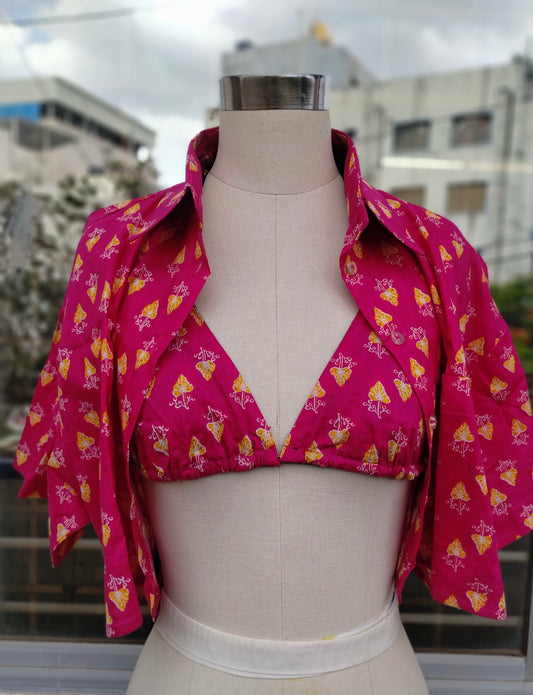 Pink combo: Crop shirt + Reversible Bikini Top