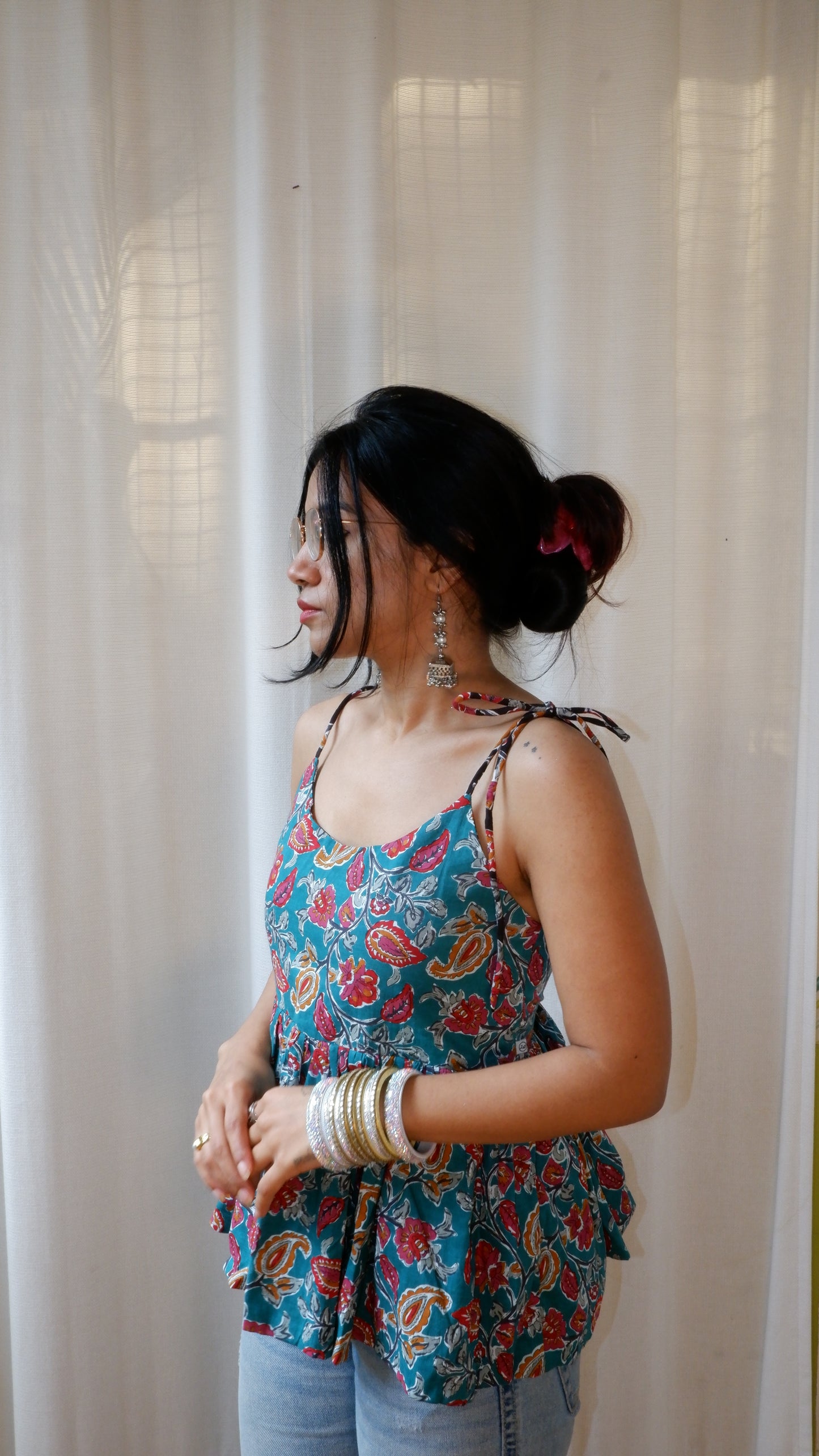 Seafoam shadows Reversible Ruffle top