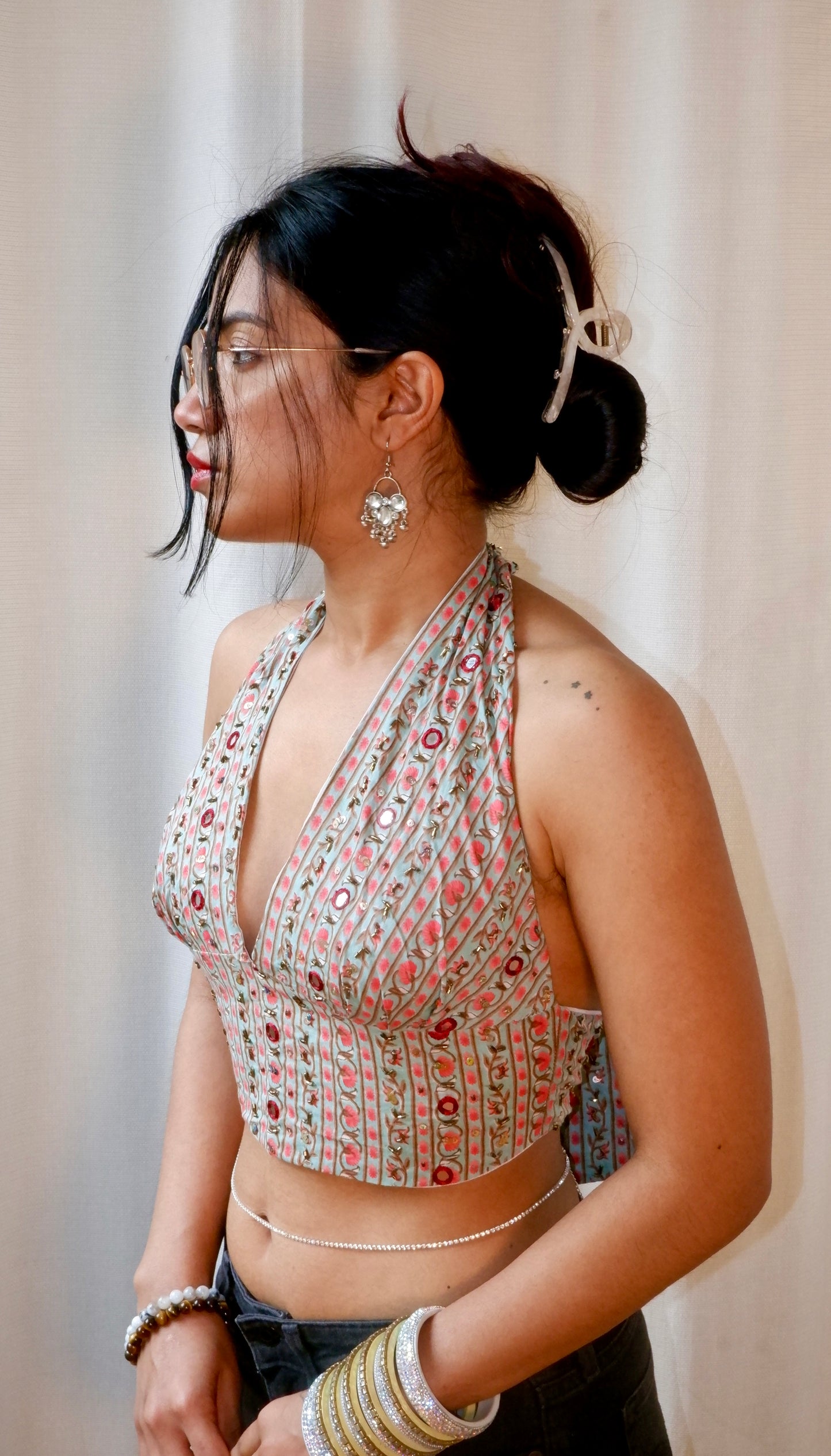 Bubblegum Embroidered Halter Top