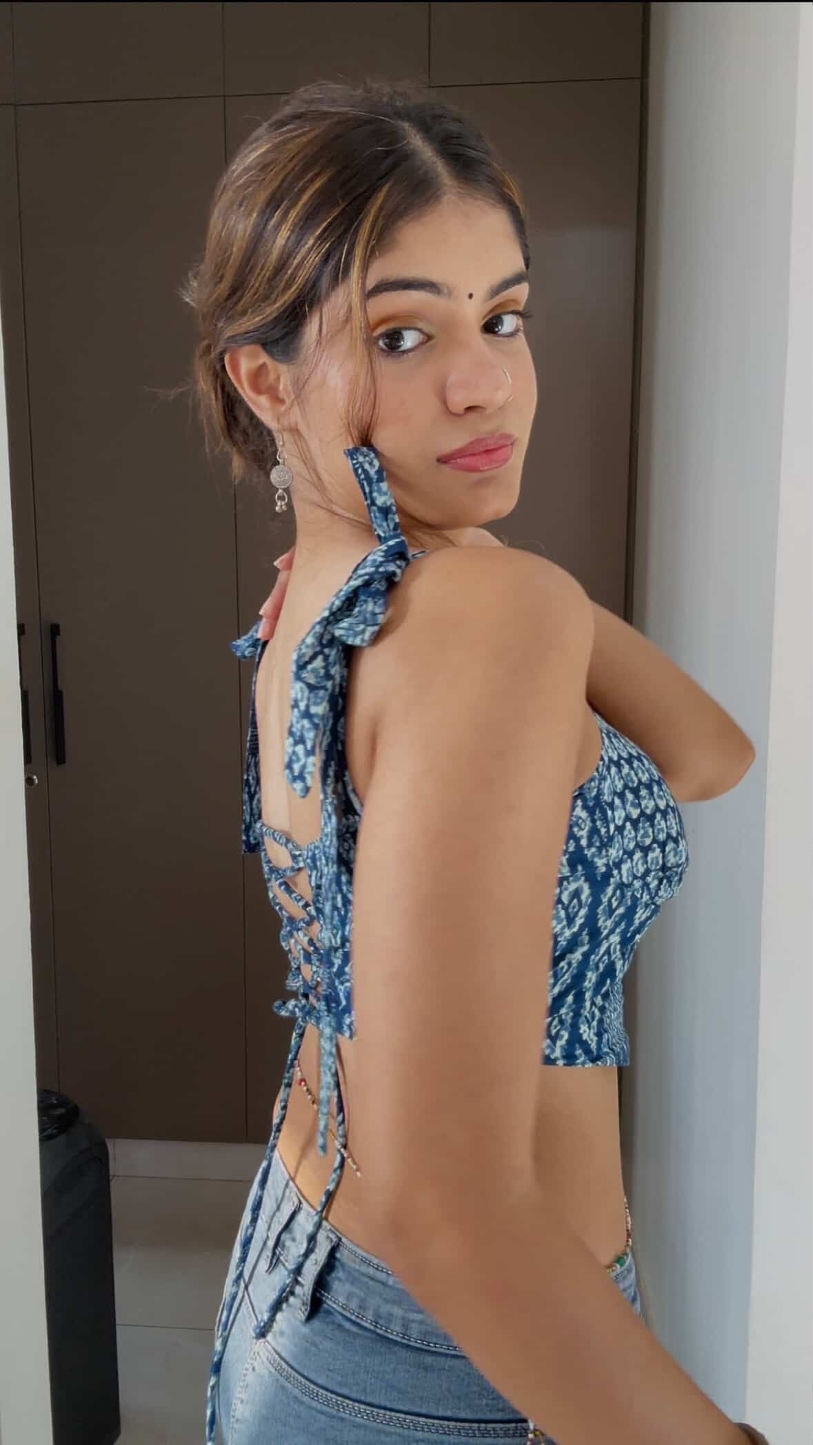 Indigo collage corset top