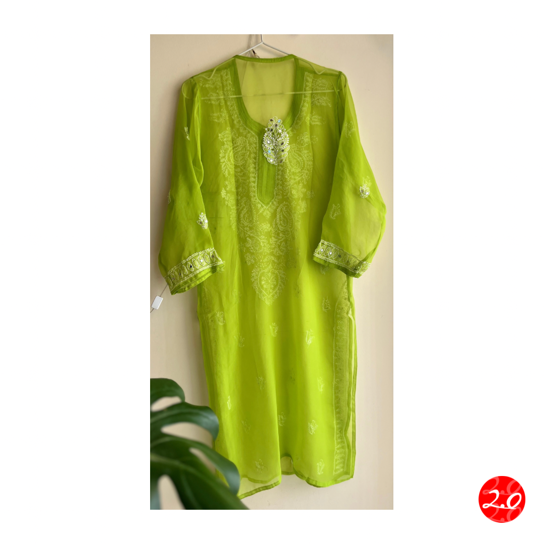 Green Mirror Chikankari Kurti