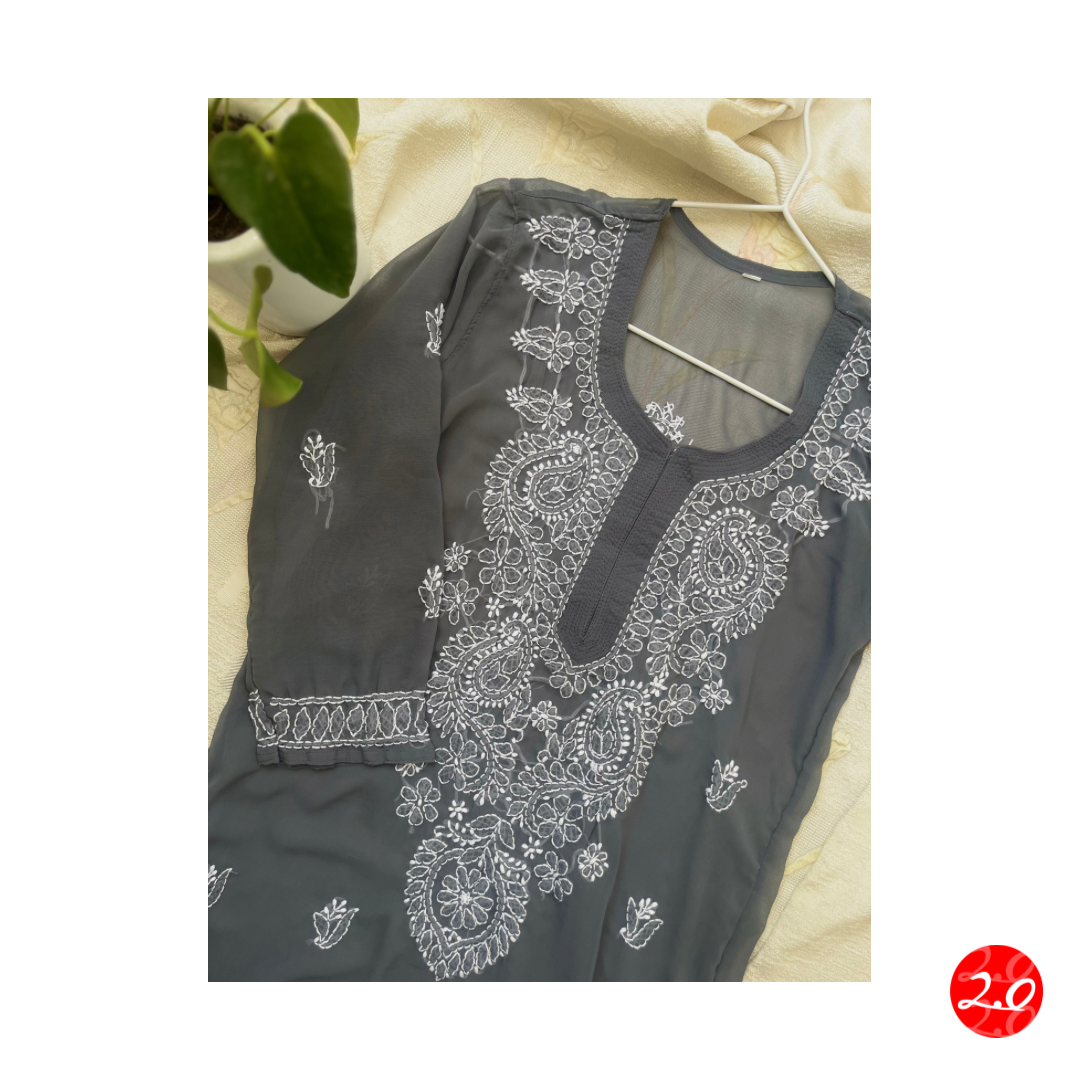 Dark Grey Chikankari Kurti