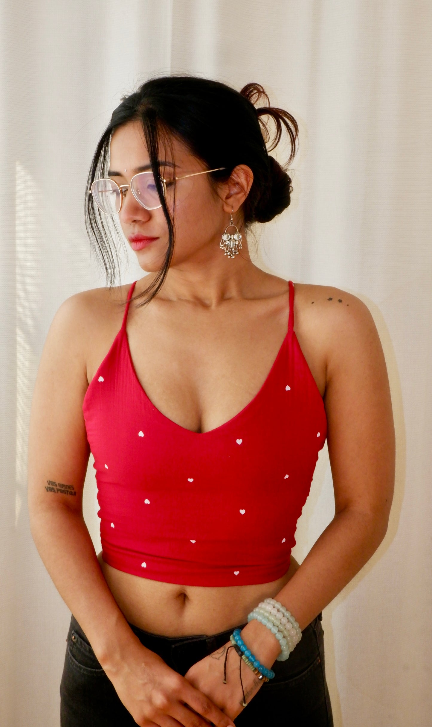 Little Red hearts Backless Crop Top