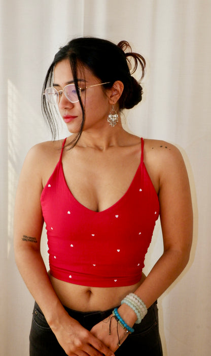 Little Red hearts Backless Crop Top