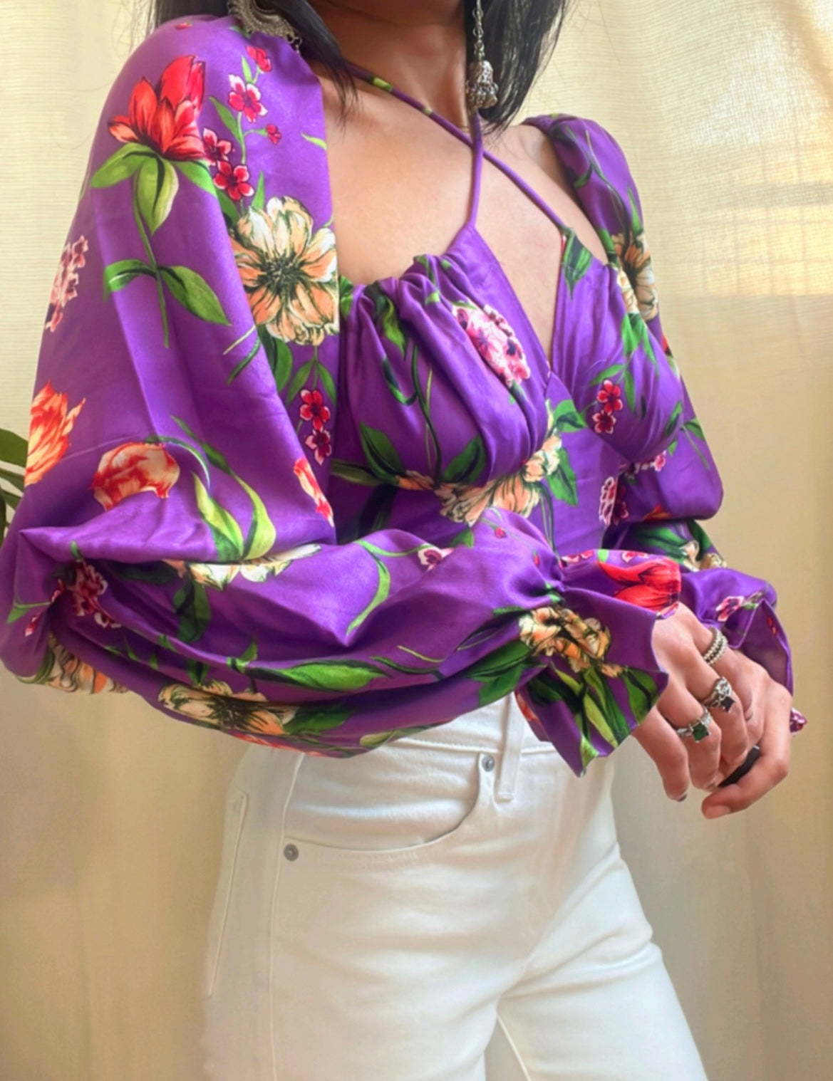 Violet Tropical Milkmaid Top