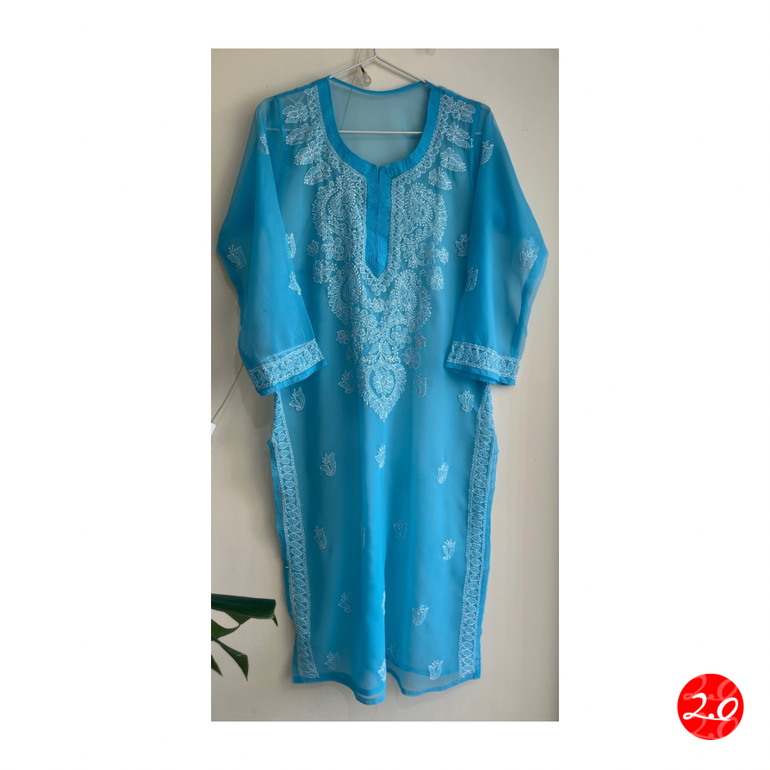 Skyblue Chikankari Kurti