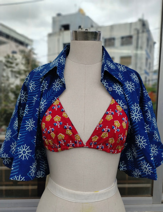 Hot Blue combo: Crop shirt + Reversible Bikini Top
