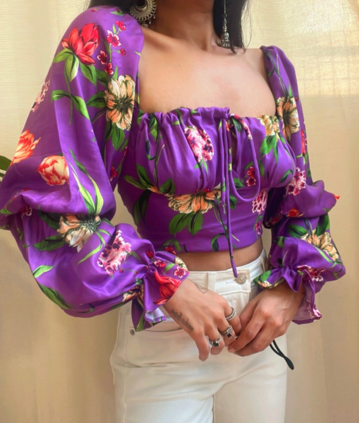 Violet Tropical Milkmaid Top