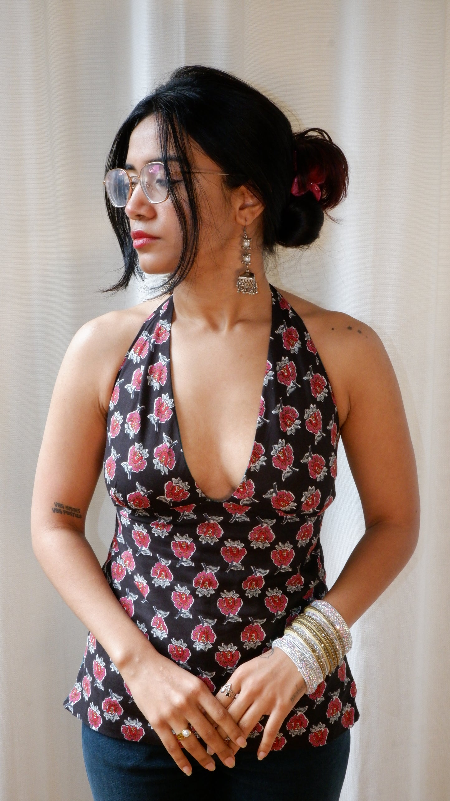 Moonlit Petals Y2K halter top