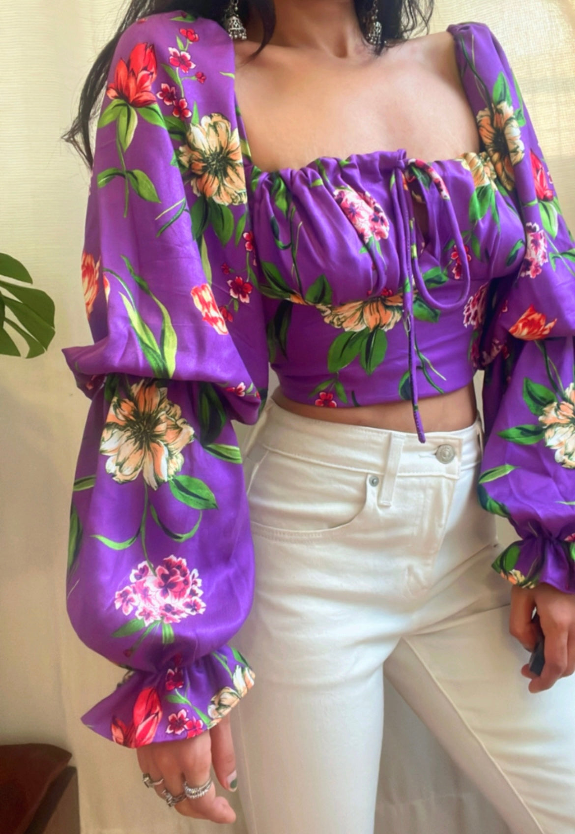 Violet Tropical Milkmaid Top