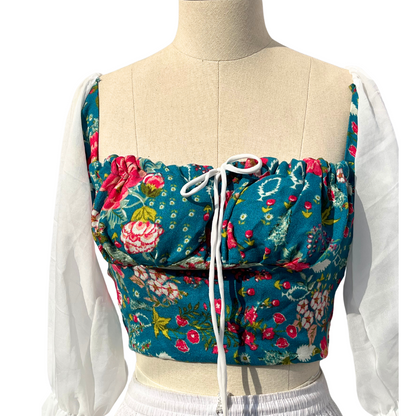 Floral Azure Milkmaid Top