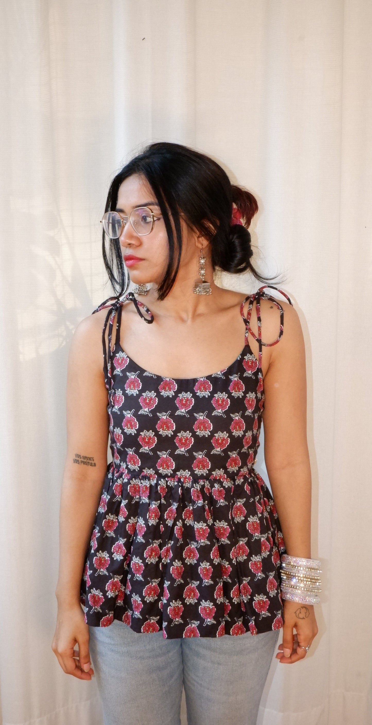 Moonlit Petals Reversible Ruffle top