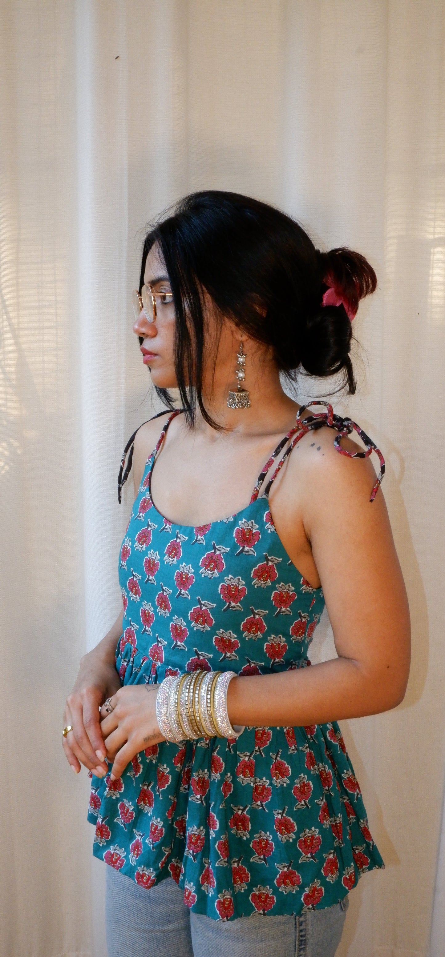 Moonlit Petals Reversible Ruffle top