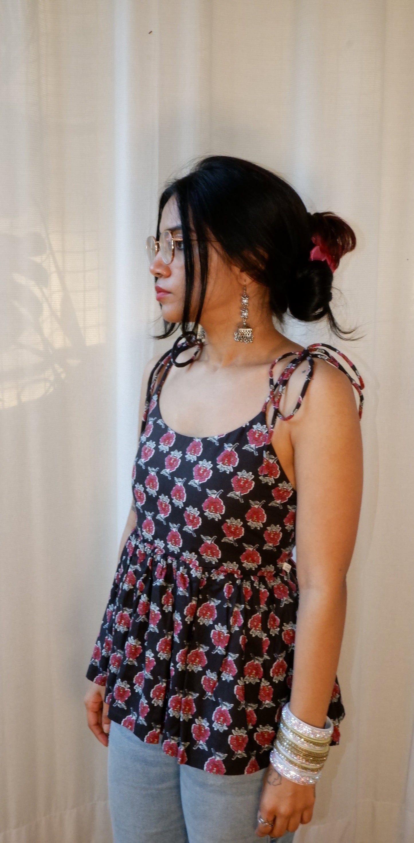 Moonlit Petals Reversible Ruffle top