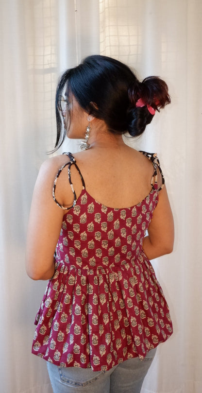 Black&purple Reversible Ruffle top