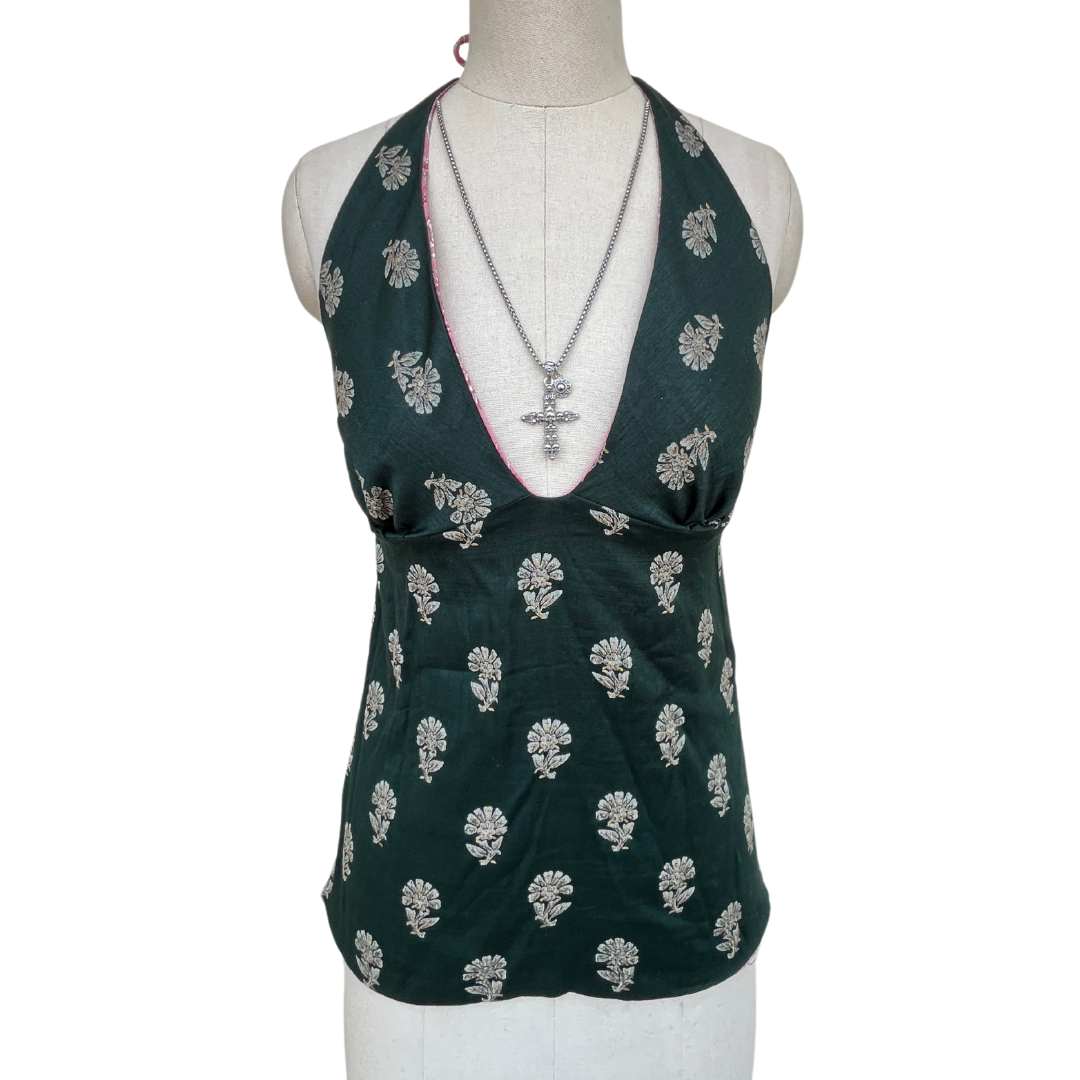 Emerald Bloom Y2K Halter Top