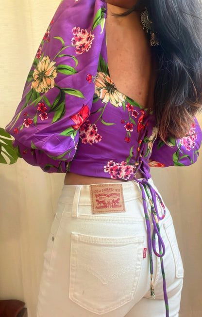 Violet Tropical Milkmaid Top