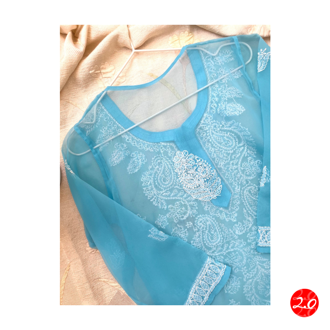 Skyblue Chikankari Kurti