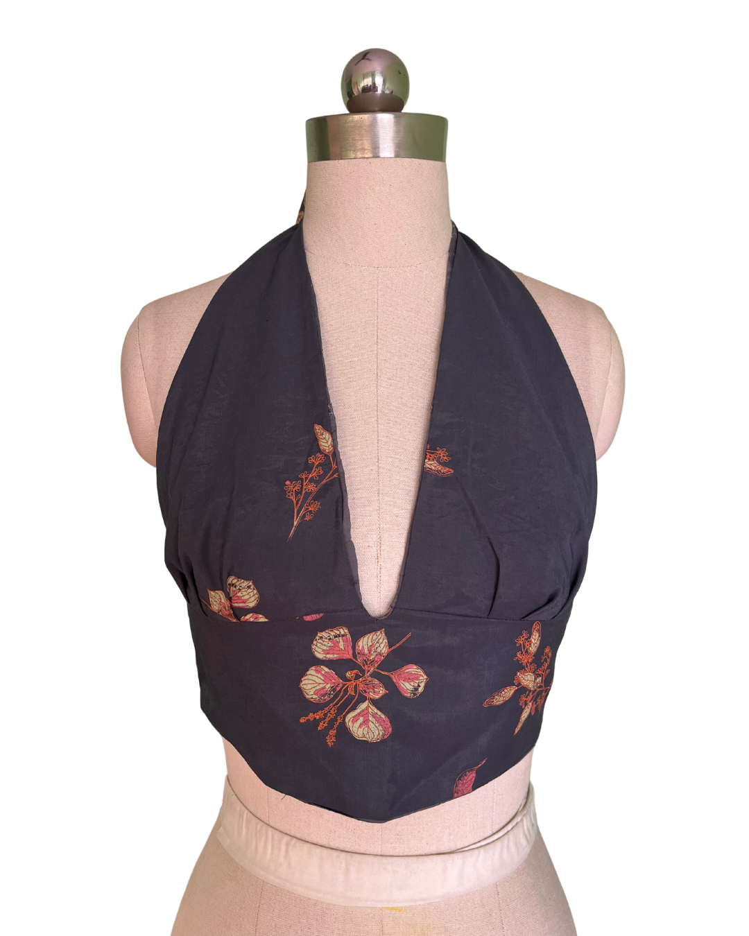 Backless GEET halter neck crop top in pure cotton with a playful ethereal gleam print.