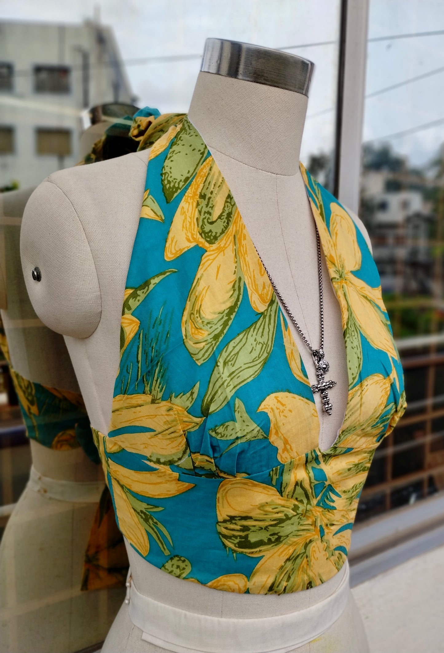 Tropical Bloom Crop Halter Top