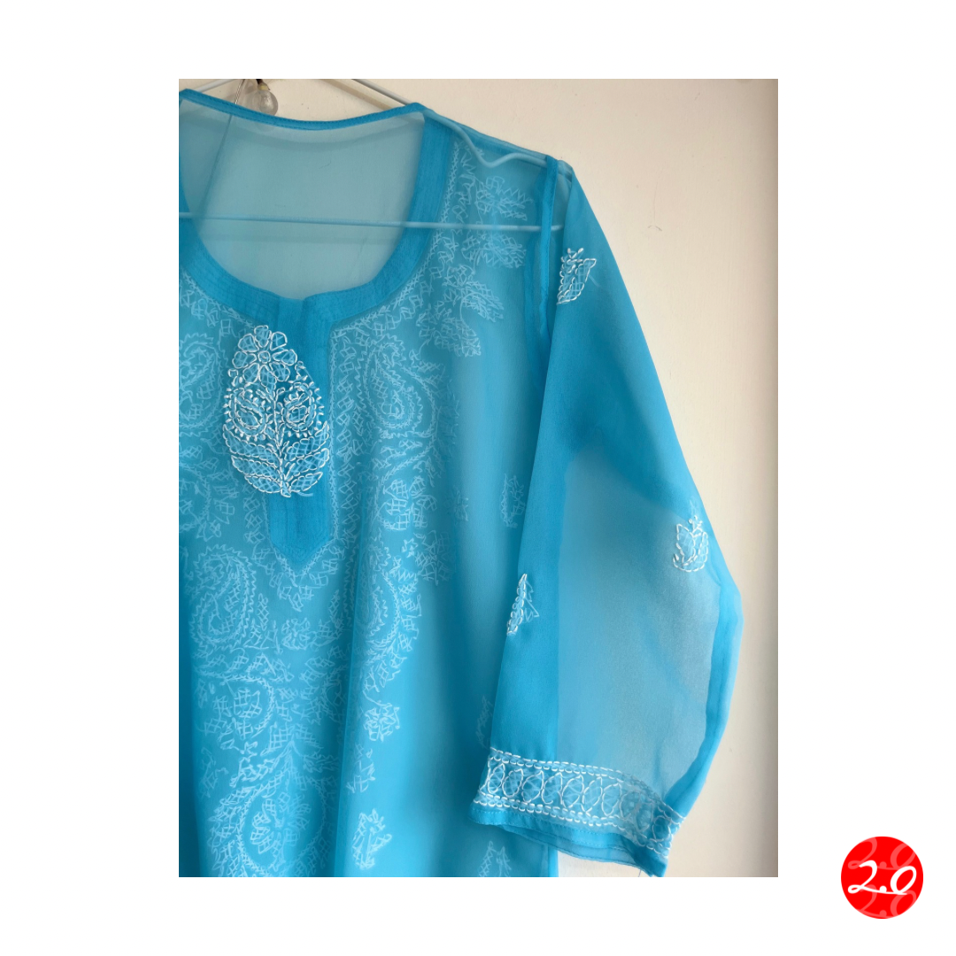 Skyblue Chikankari Kurti