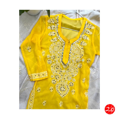 Haldi Mirror Chikankari Kurti