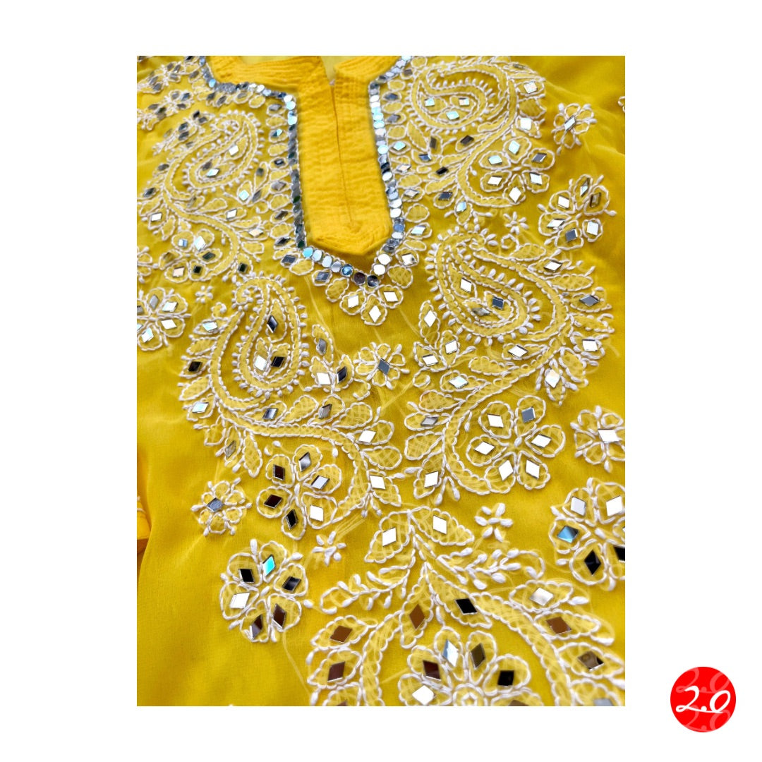 Haldi Mirror Chikankari Kurti