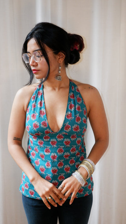 Moonlit Petals Y2K halter top