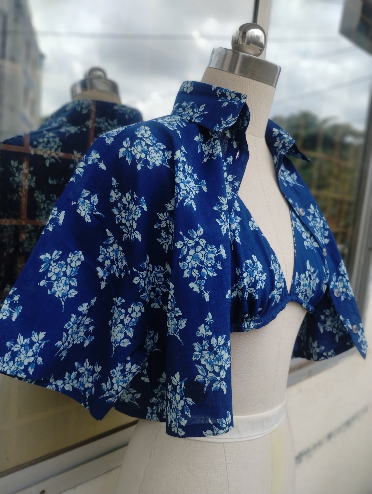Indigo Floral combo: Crop shirt + Bikini Top