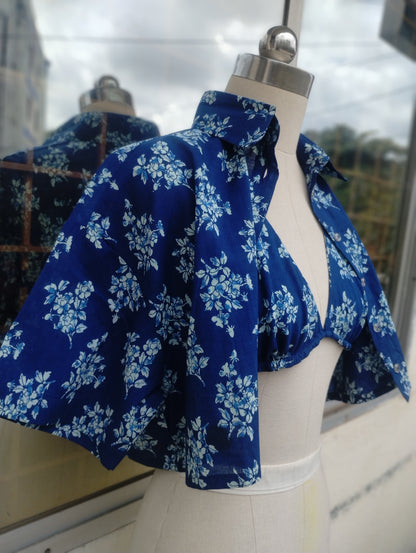 Indigo Floral combo: Crop shirt + Bikini Top