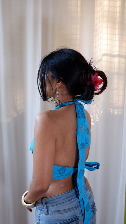 Blue Bloom Reversible Halter Top