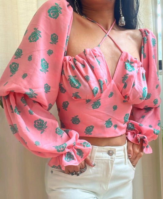 Pink Rose Milkmaid Top