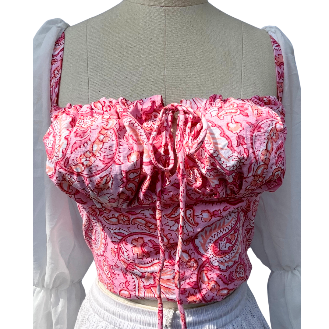 Pink Paisley Milkmaid Top