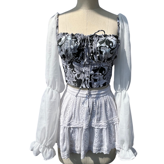 B&W Floral Milkmaid Top