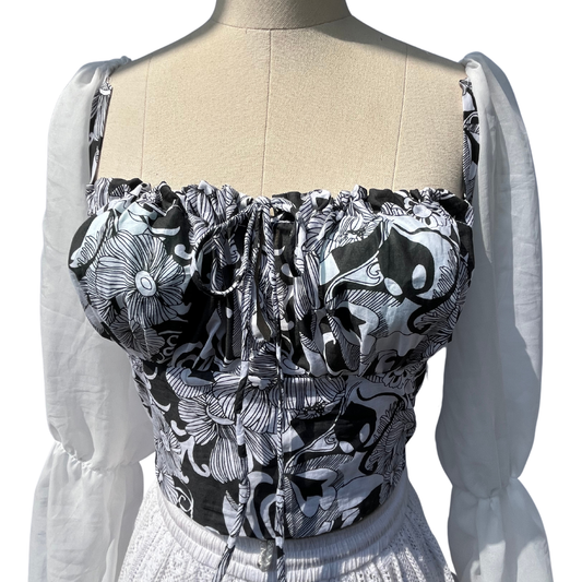 B&W Floral Milkmaid Top