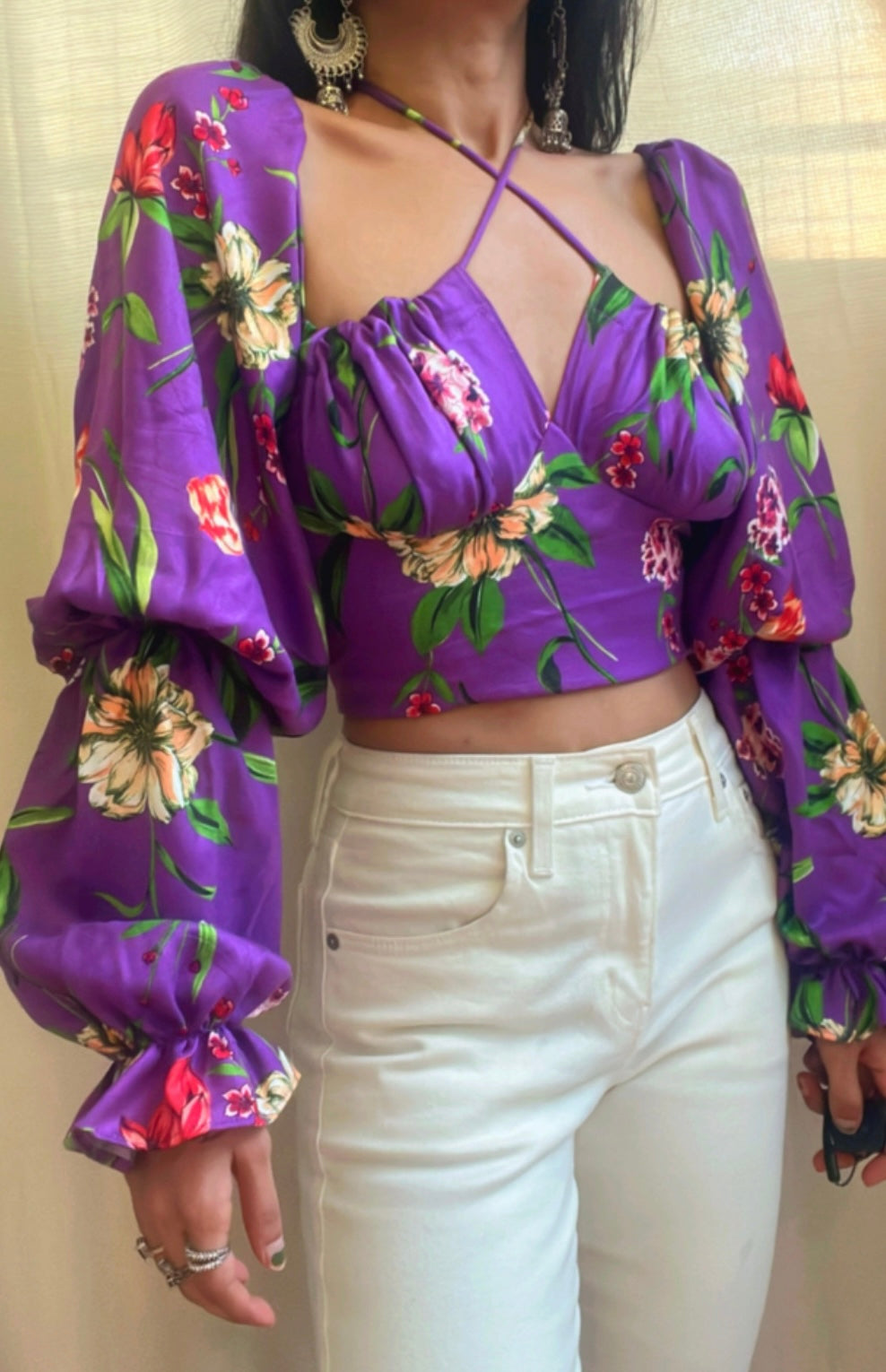 Violet Tropical Milkmaid Top