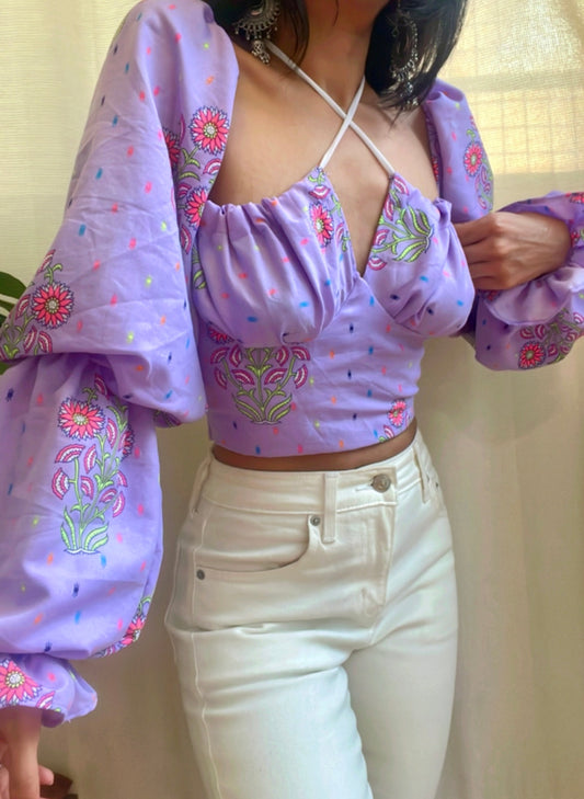 Lilac Printed Milkmaid Top