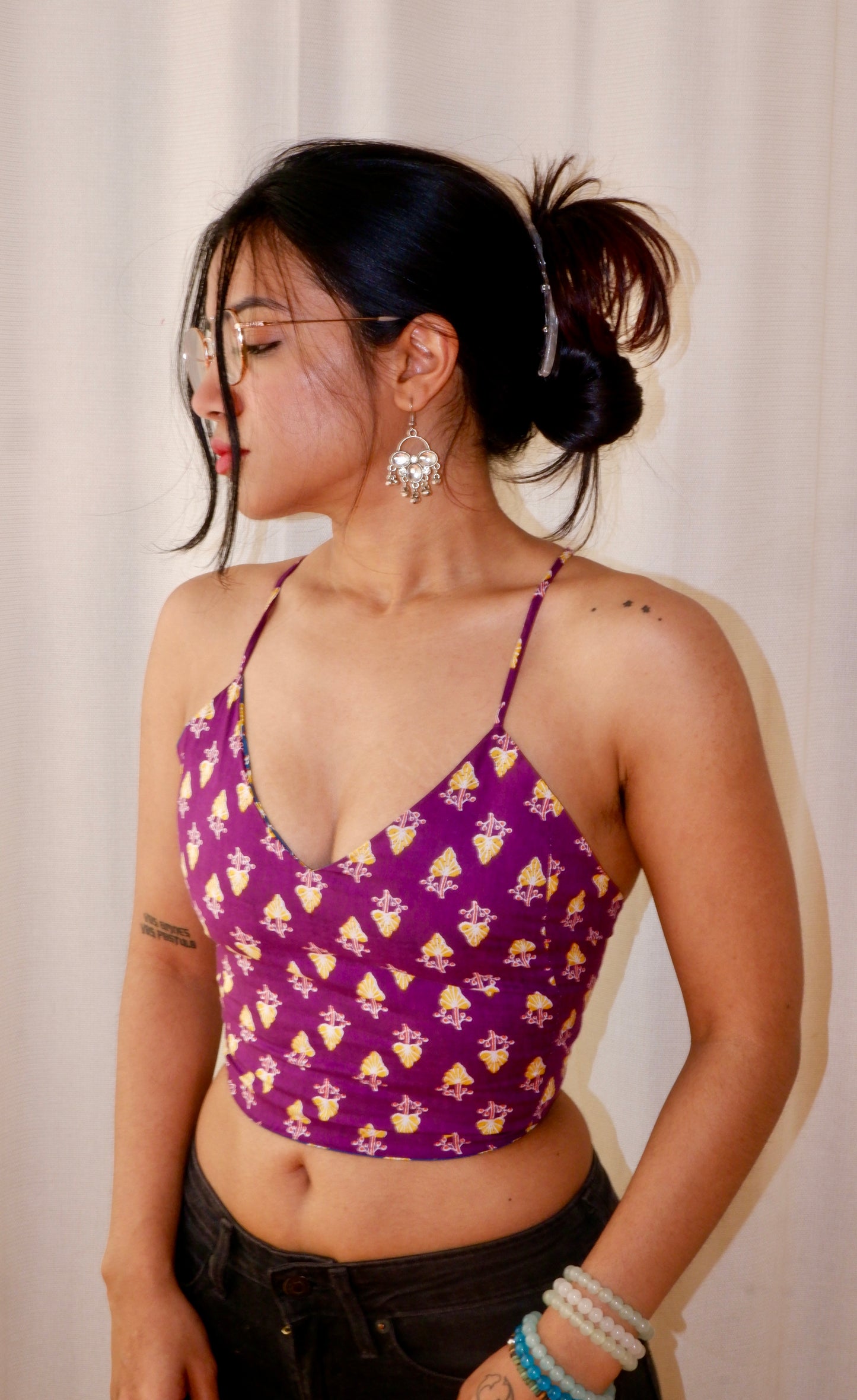 Botanical blue Backless Crop Top