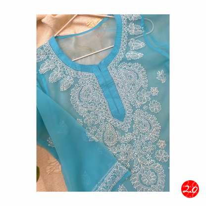 Skyblue Chikankari Kurti