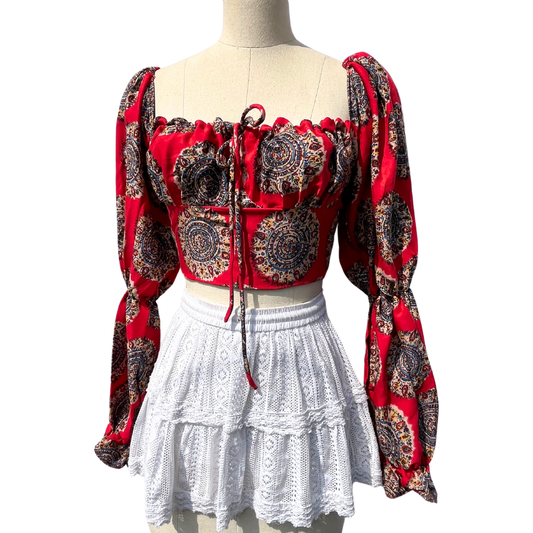 Red Mandala Milkmaid Top