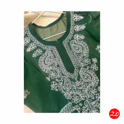 Bottle green Chikankari Kurti