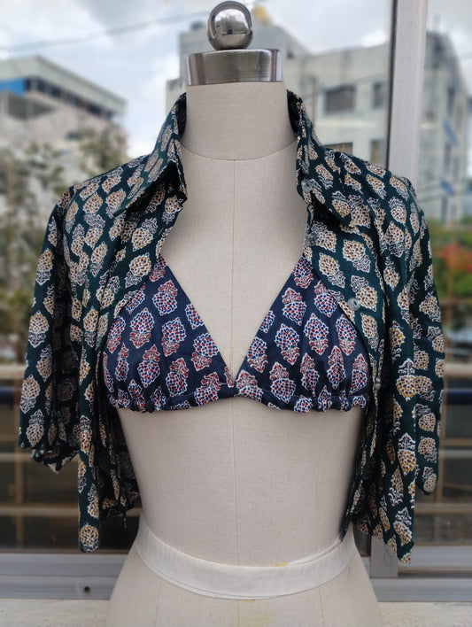 Dusky combo: Crop shirt + Reversible Bikini Top