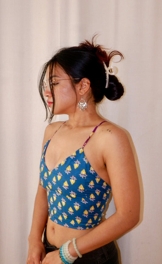 Botanical blue Backless Crop Top
